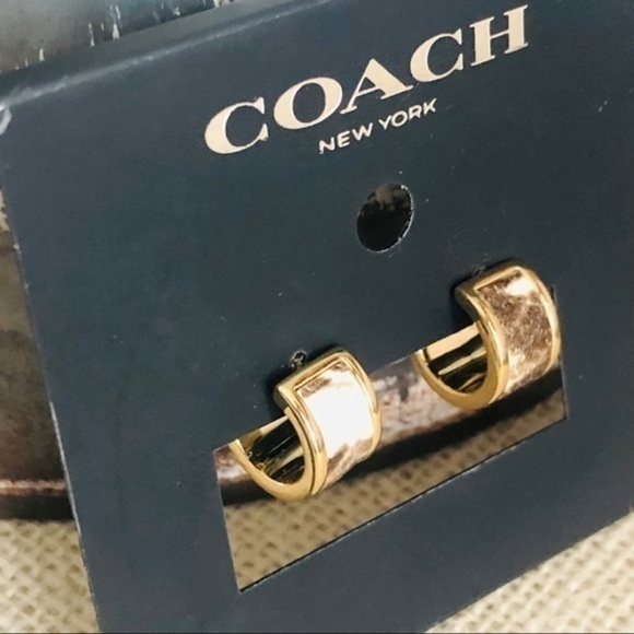 Coach Signature C Gold-Tone Hoop Earrings with Leather Inlay | NWT - Picture 3 of 3